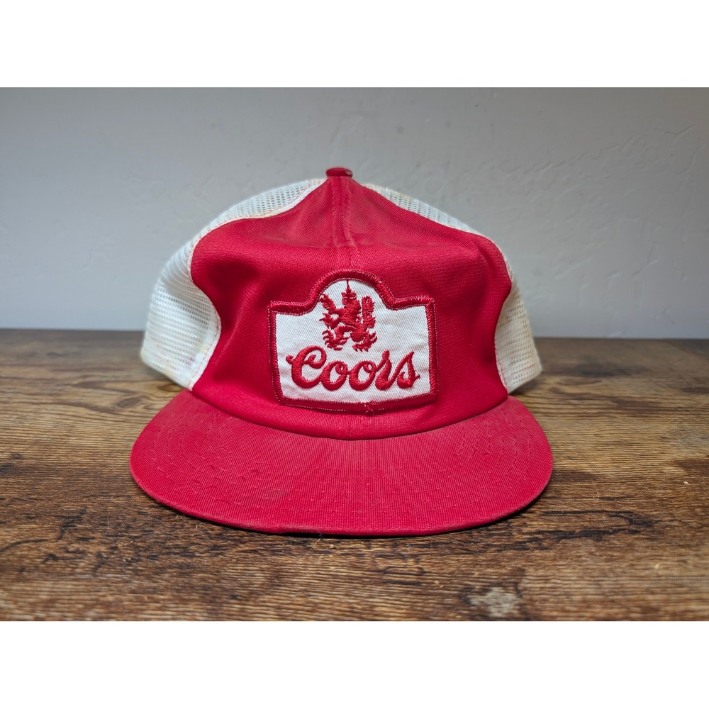 Vintage Coors Banquet Beer Trucker Hat Red‎ White Mesh Snapback Made in USA Cap